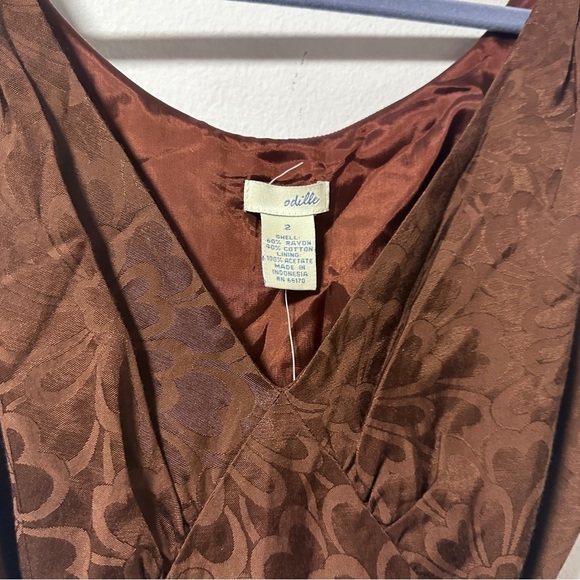 ODILLE Anthropologie NWT Brown Floral Jacquard Tie Front A-Line Dress Size 2 - Picture 12 of 16